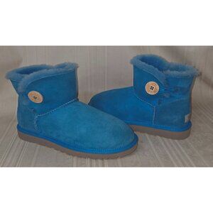 UGG Australia Mini Bailey Button Blue Suede Ankle Boots Women US 8 #3352